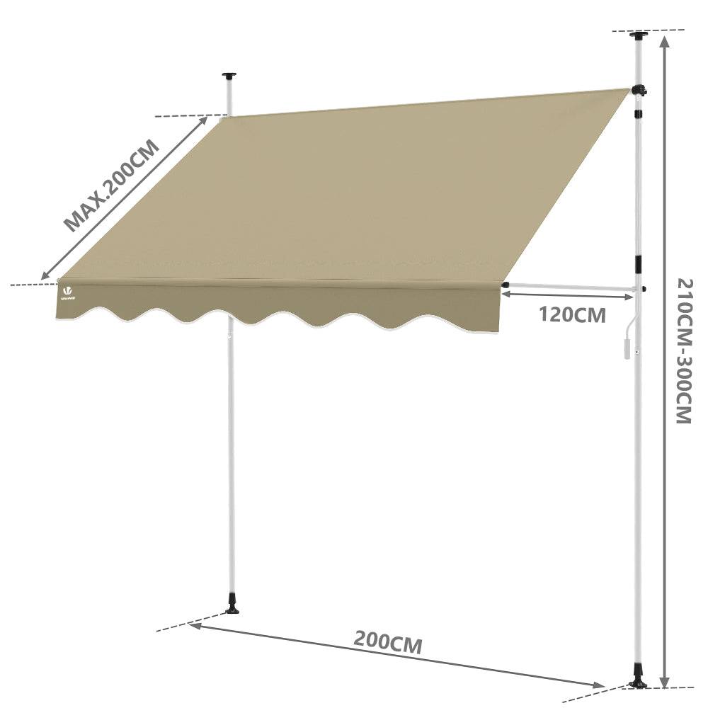 Vounot - Auvent rétractable manuel sans perçage 200cm beige - Store banne hauteur et inclinaison réglable - VOUNOT® - Image 3