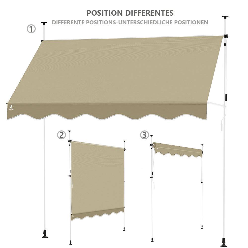 Vounot - Auvent rétractable manuel sans perçage 200cm beige - Store banne hauteur et inclinaison réglable - VOUNOT® - Image 7