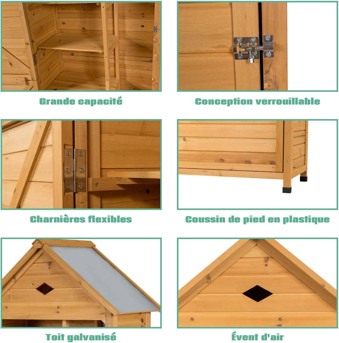 Armoire abri de jardin remise pour outils avec 5 etagères 70 x 35,5 x 176 cm avec tôle galvanisé - Image 9