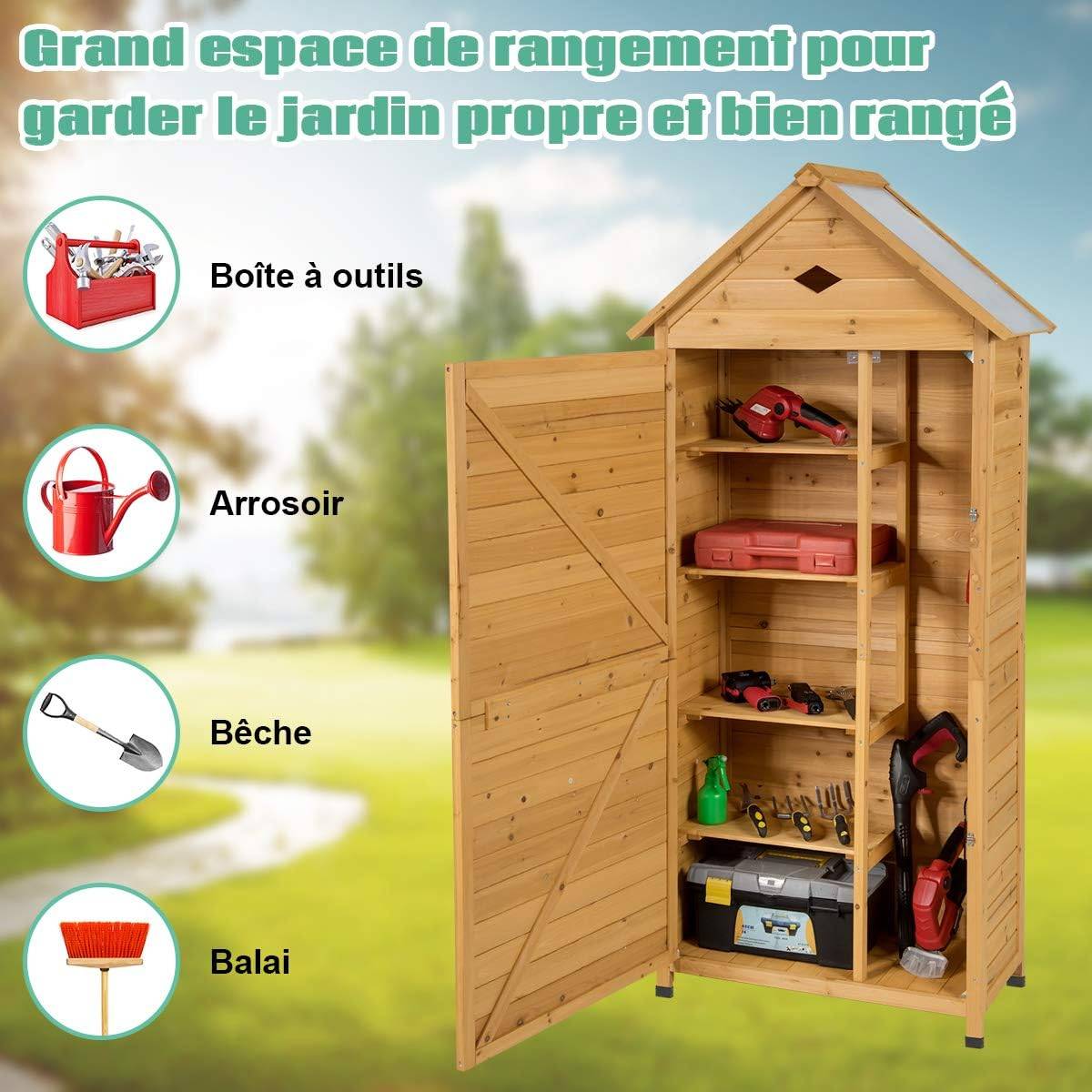 Armoire abri de jardin remise pour outils avec 5 etagères 70 x 35,5 x 176 cm avec tôle galvanisé - Image 4