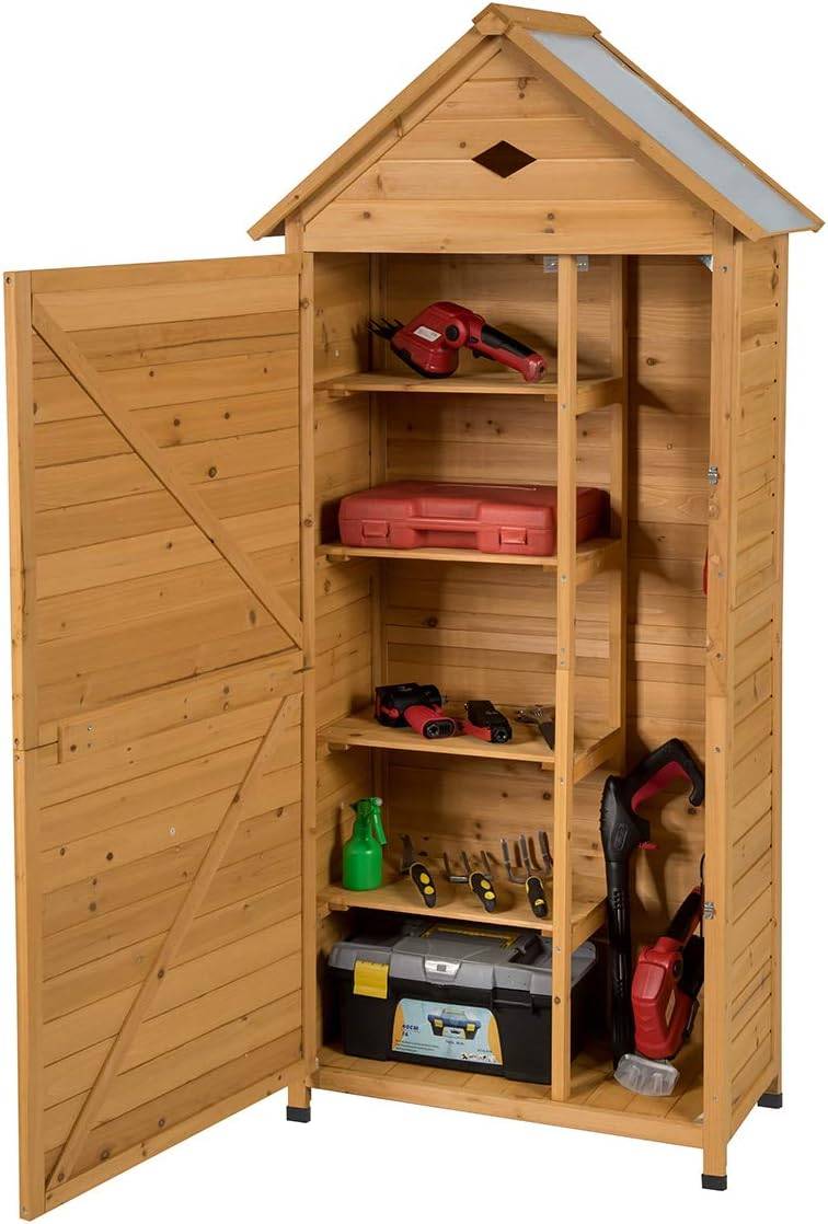 Armoire abri de jardin remise pour outils avec 5 etagères 70 x 35,5 x 176 cm avec tôle galvanisé