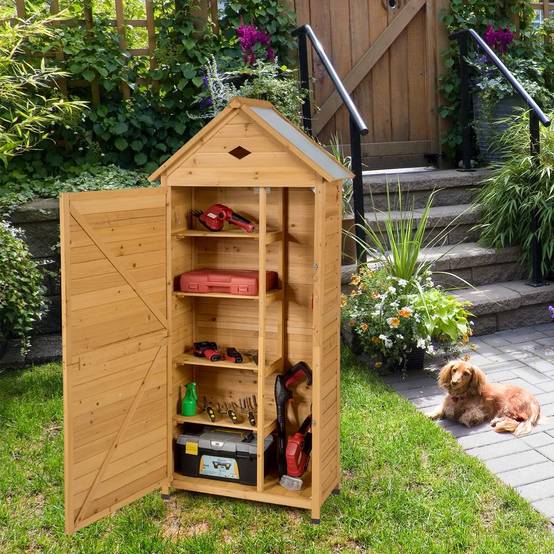 Armoire abri de jardin remise pour outils avec 5 etagères 70 x 35,5 x 176 cm avec tôle galvanisé - Image 8