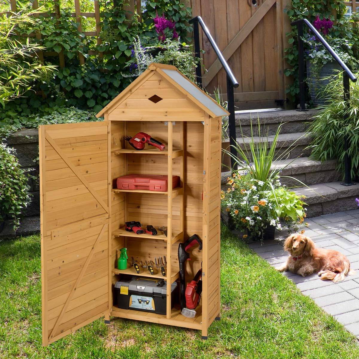 Armoire abri de jardin remise pour outils avec 5 etagères 70 x 35,5 x 176 cm avec tôle galvanisé - Image 8
