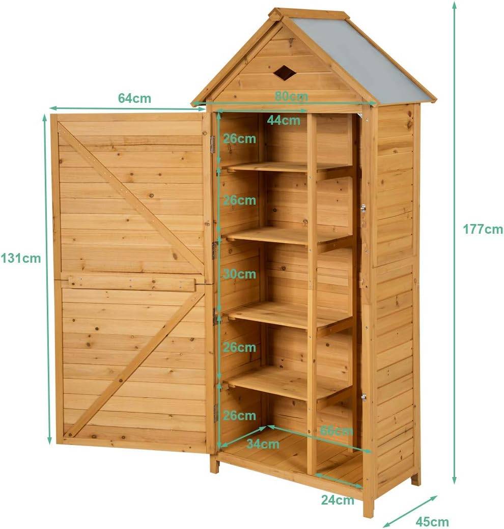 Armoire abri de jardin remise pour outils avec 5 etagères 70 x 35,5 x 176 cm avec tôle galvanisé - Image 5