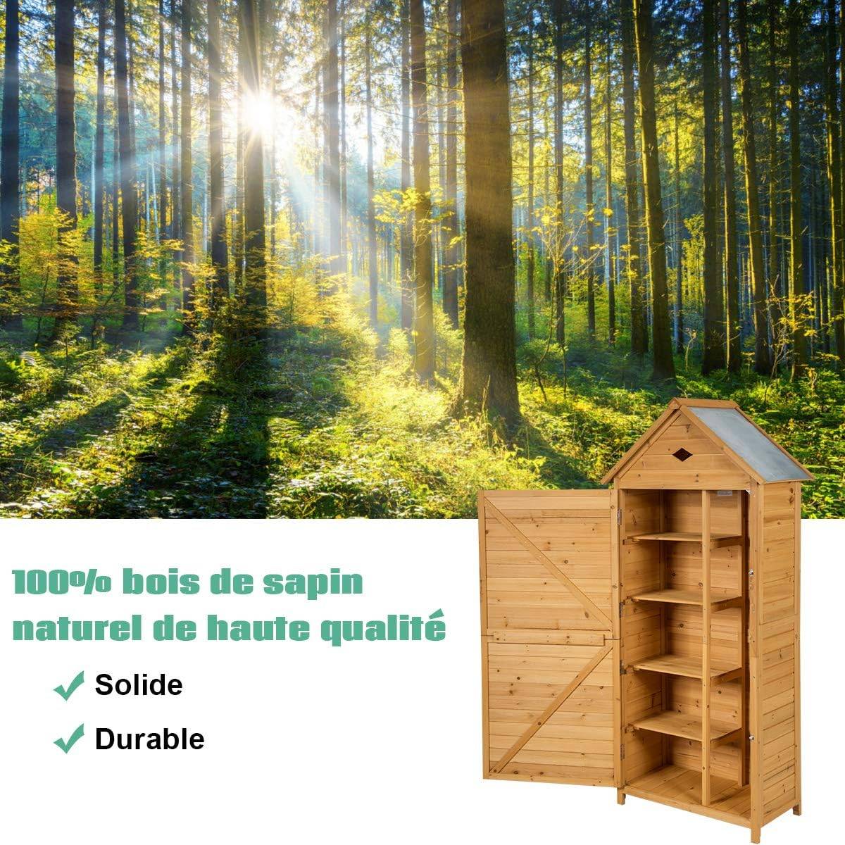 Armoire abri de jardin remise pour outils avec 5 etagères 70 x 35,5 x 176 cm avec tôle galvanisé - Image 10