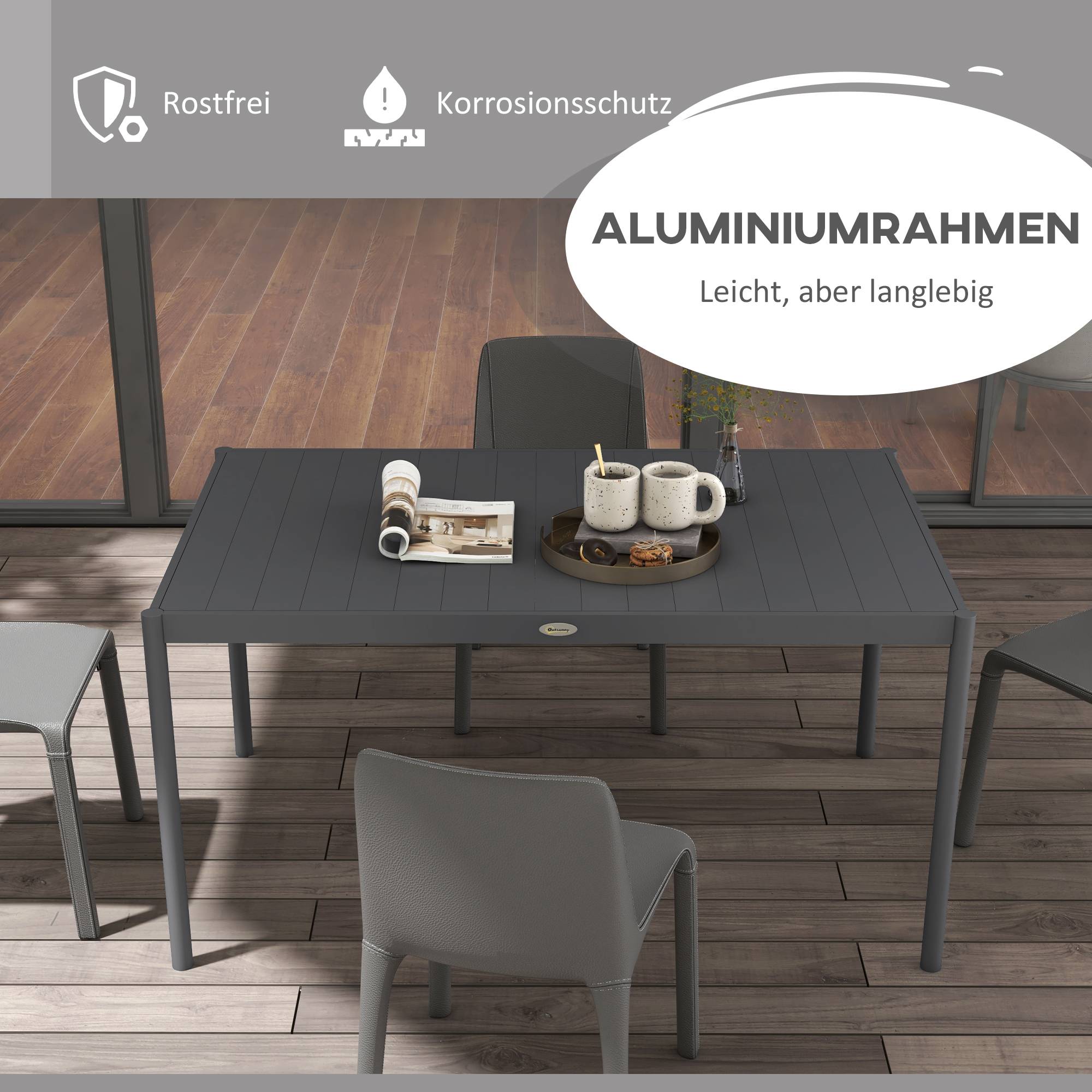 Table de jardin, table d'extérieur, résistante aux intempéries, en aluminium, 145 x 90 x 74 cm, gris foncé - Image 6