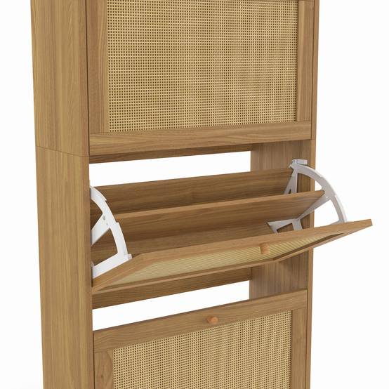Meuble à chaussures 18 paires HANAE 3 portes effet naturel cannage - Image 6