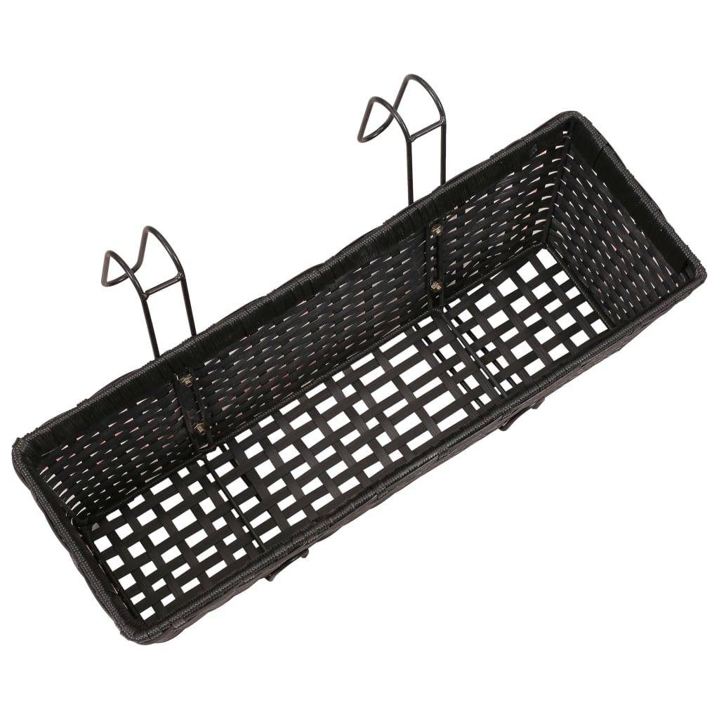 Helloshop26 - Ensemble de jardinières de balcon trapèze rotin 50 cm 2 pièces noir - Image 6