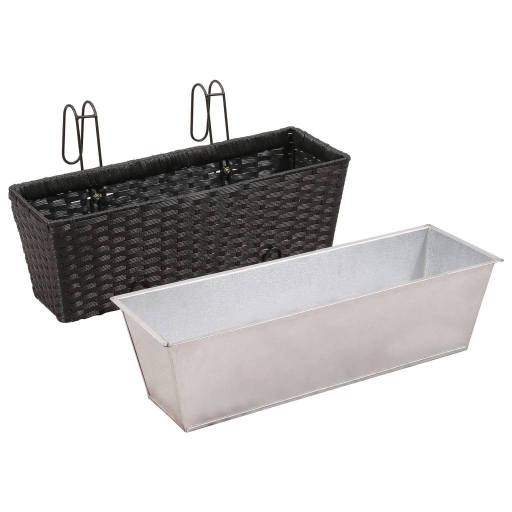 Helloshop26 - Ensemble de jardinières de balcon trapèze rotin 50 cm 2 pièces noir - Image 5