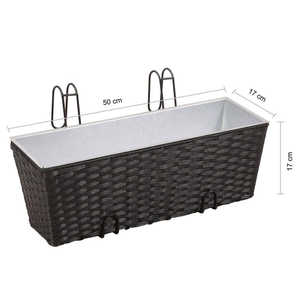 Helloshop26 - Ensemble de jardinières de balcon trapèze rotin 50 cm 2 pièces noir - Image 7