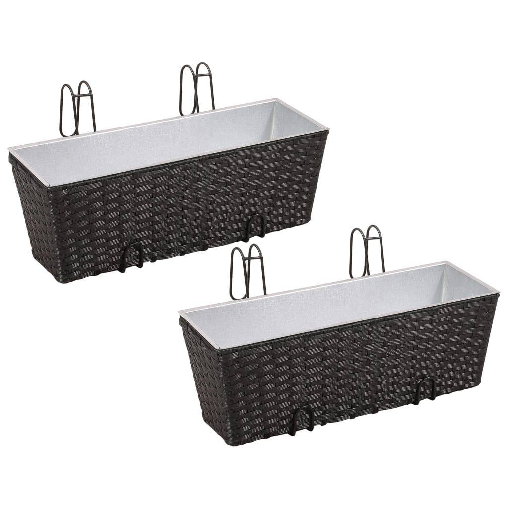 Helloshop26 - Ensemble de jardinières de balcon trapèze rotin 50 cm 2 pièces noir - Image 1