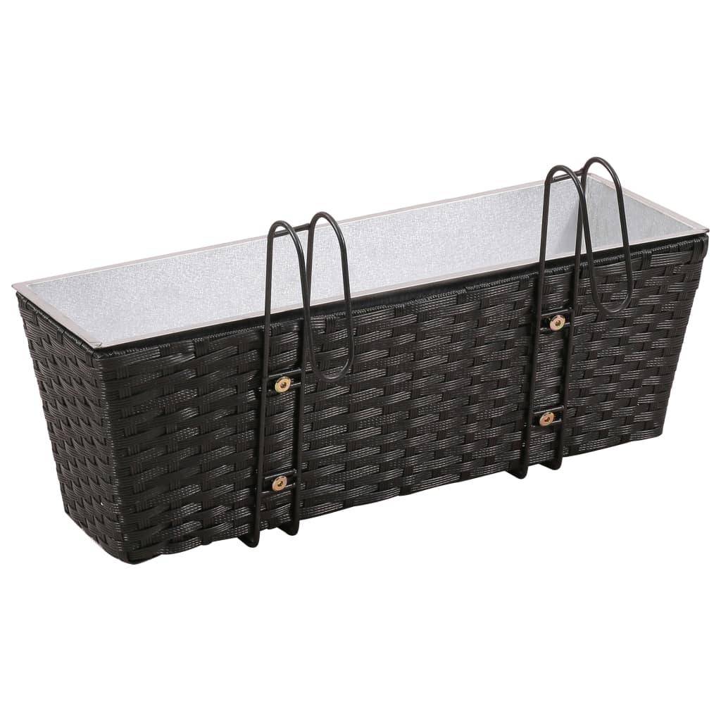 Helloshop26 - Ensemble de jardinières de balcon trapèze rotin 50 cm 2 pièces noir - Image 4