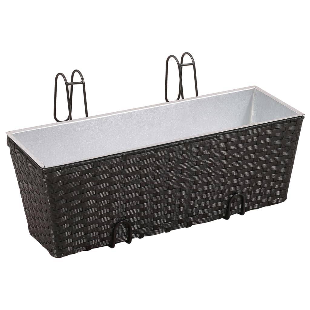 Helloshop26 - Ensemble de jardinières de balcon trapèze rotin 50 cm 2 pièces noir - Image 2