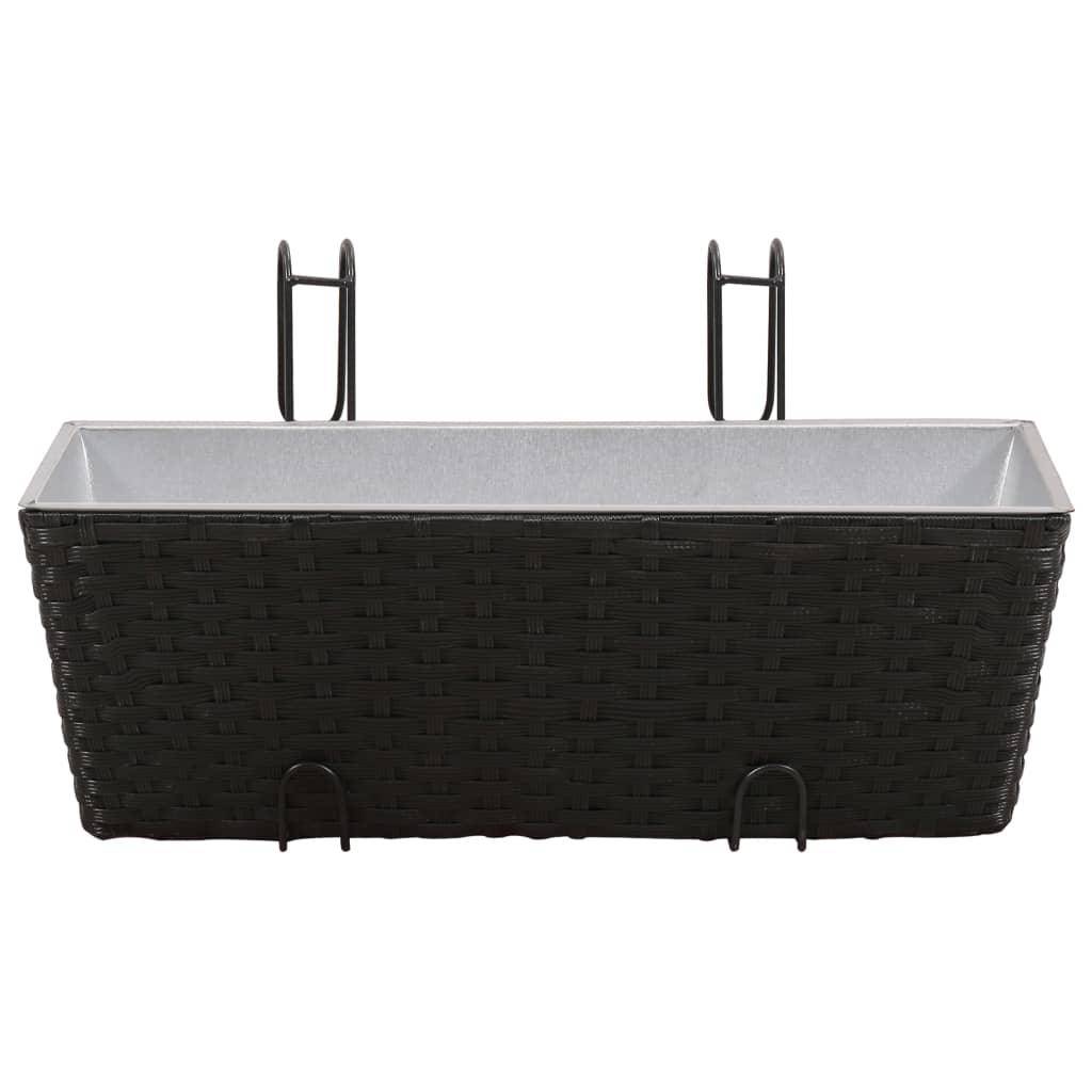 Helloshop26 - Ensemble de jardinières de balcon trapèze rotin 50 cm 2 pièces noir - Image 3