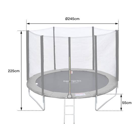 Pack Premium Trampoline 245cm réversible vert / bleu CANBERRA + filet, échelle, bâche et kit d'ancrage - HAPPY GARDEN - Image 7