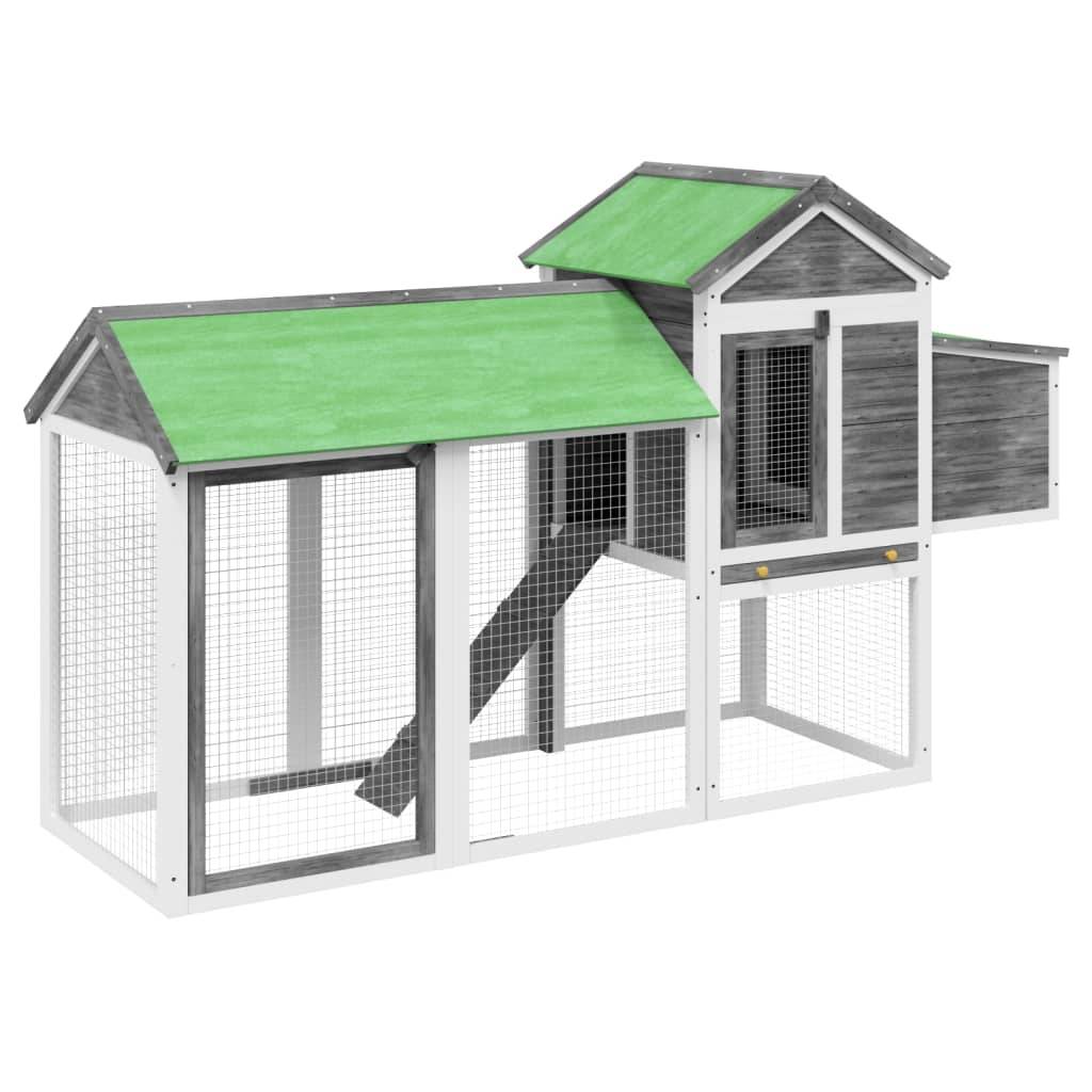 Grand Poulailler Bois Pin Massif Jardin Extérieur Parc Nichoir 193x65x117cm Gris - ComfortXL Outdoor Living - Image 2
