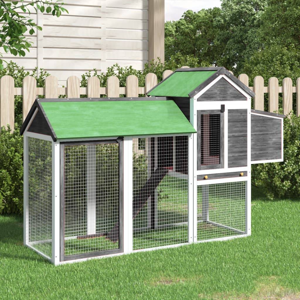 Grand Poulailler Bois Pin Massif Jardin Extérieur Parc Nichoir 193x65x117cm Gris - ComfortXL Outdoor Living - Image 1