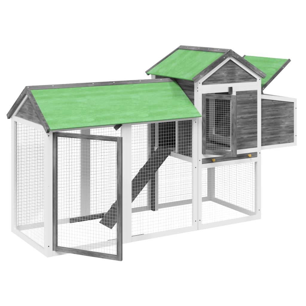 Grand Poulailler Bois Pin Massif Jardin Extérieur Parc Nichoir 193x65x117cm Gris - ComfortXL Outdoor Living - Image 4