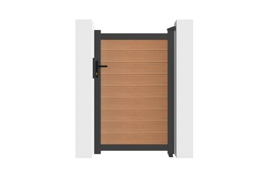 Casanoov Portillon bois composite 1m ATHOS H.160cm teck avec cadre aluminium + 2 poteaux EIFEL aluminium 20x20cm 140 x 350 cm Anthracite - Image 5