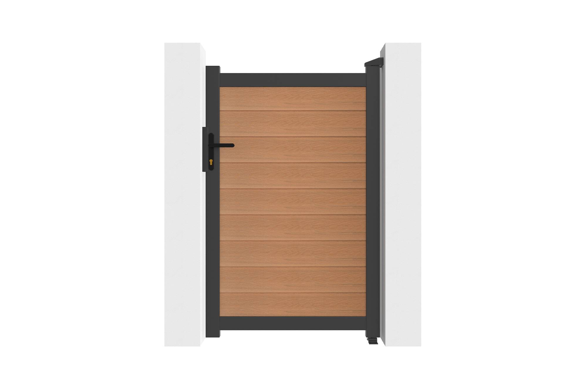 Casanoov Portillon bois composite 1m ATHOS H.160cm teck avec cadre aluminium + 2 poteaux EIFEL aluminium 20x20cm 140 x 350 cm Anthracite - Image 5