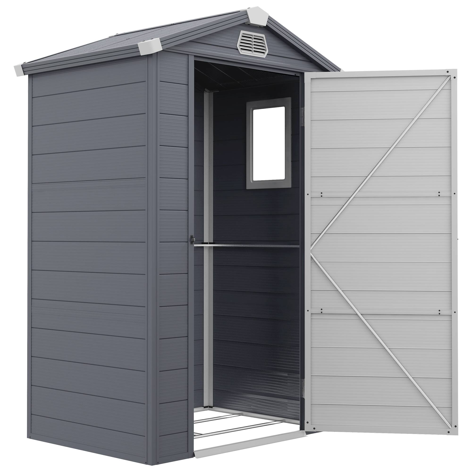 ComfortXL - Abri de jardin en plastique et aluminium 133 x 102 x 208 cm gris foncé rangement extérieur avec fondation - Image 2