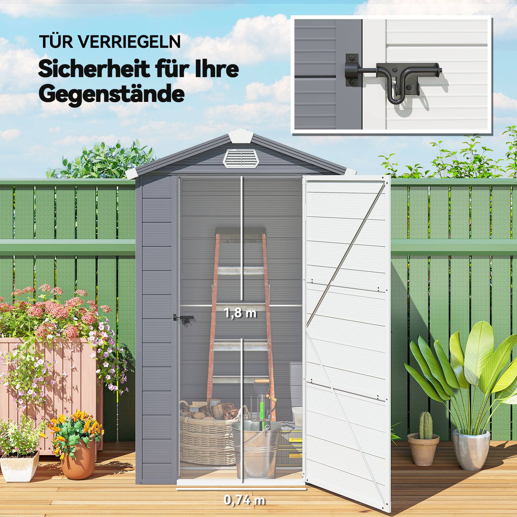 ComfortXL - Abri de jardin en plastique et aluminium 133 x 102 x 208 cm gris foncé rangement extérieur avec fondation - Image 9