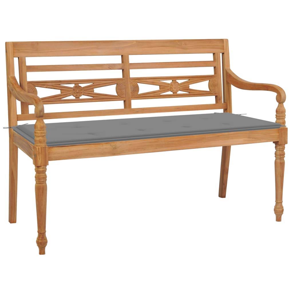 Helloshop26 - Banc de jardin meuble de patio d'extérieur terrasse avec coussin gris 120 cm bois de teck massif - Image 1