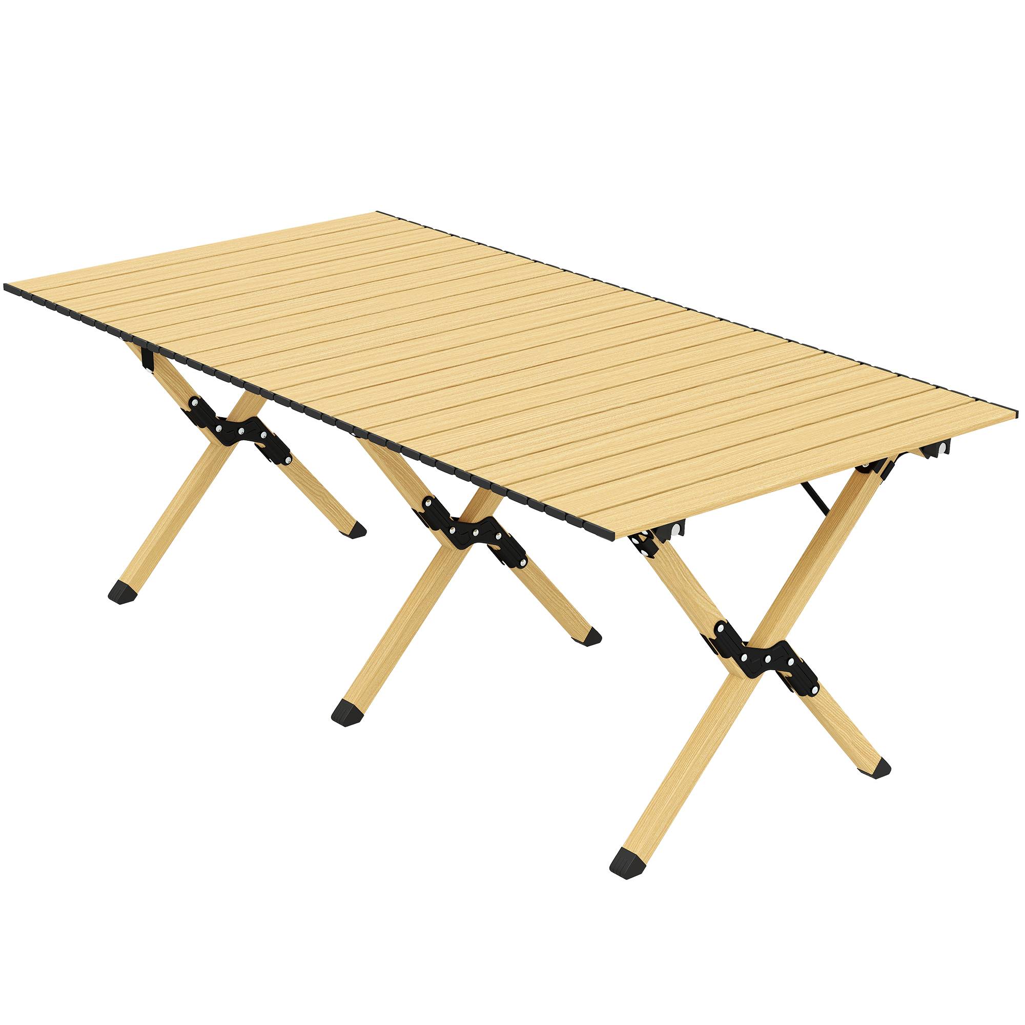Table camping pliante aluminium plateau enroulable aspect bois chêne extérieur 117x60x44 - ComfortXL Outdoor Living - Image 2