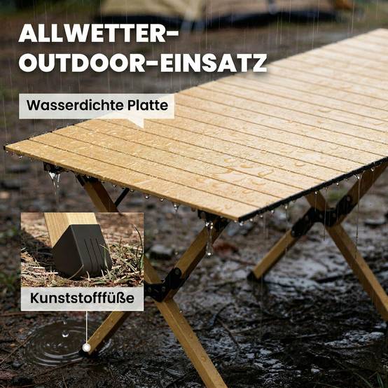 Table camping pliante aluminium plateau enroulable aspect bois chêne extérieur 117x60x44 - ComfortXL Outdoor Living - Image 8