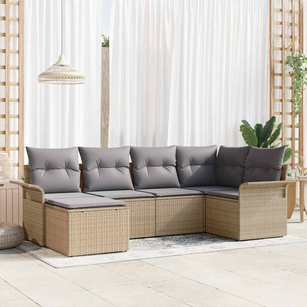 Salon de jardin 6 places avec repose-pieds et rangement intégré Beige – ComfortXL Outdoor Living - Image 1