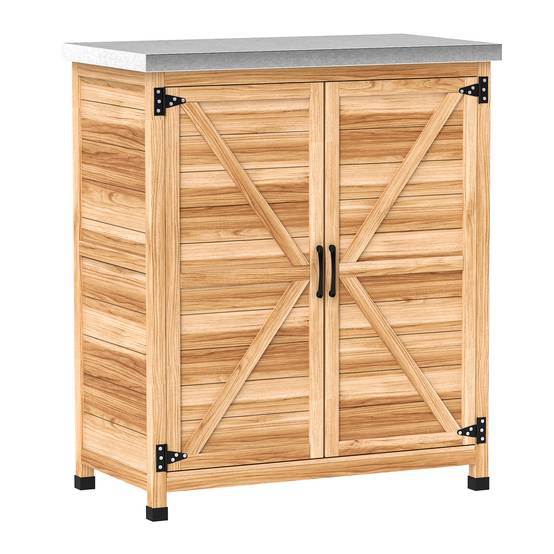 ComfortXL - Armoire de jardin en bois de sapin 79 x 43 x 92 cm naturel plateau galvanisé double porte pour rempotage - Image 10