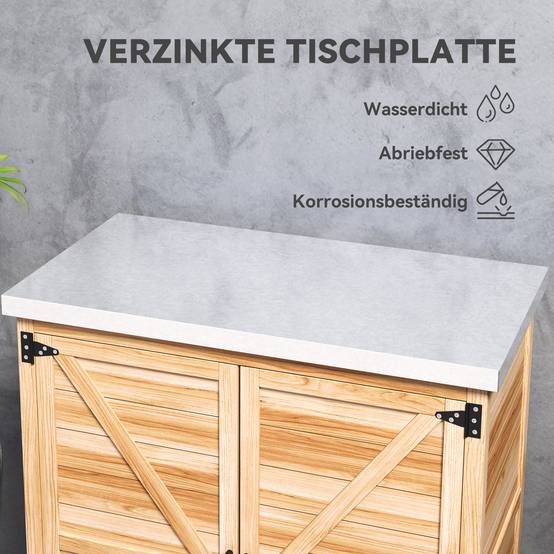 ComfortXL - Armoire de jardin en bois de sapin 79 x 43 x 92 cm naturel plateau galvanisé double porte pour rempotage - Image 5