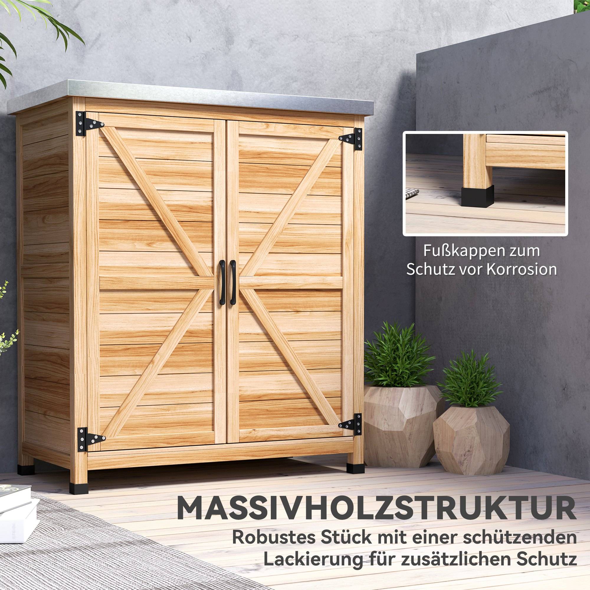 ComfortXL - Armoire de jardin en bois de sapin 79 x 43 x 92 cm naturel plateau galvanisé double porte pour rempotage - Image 7