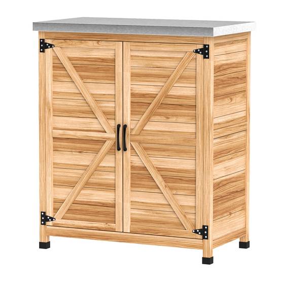 ComfortXL - Armoire de jardin en bois de sapin 79 x 43 x 92 cm naturel plateau galvanisé double porte pour rempotage - Image 2