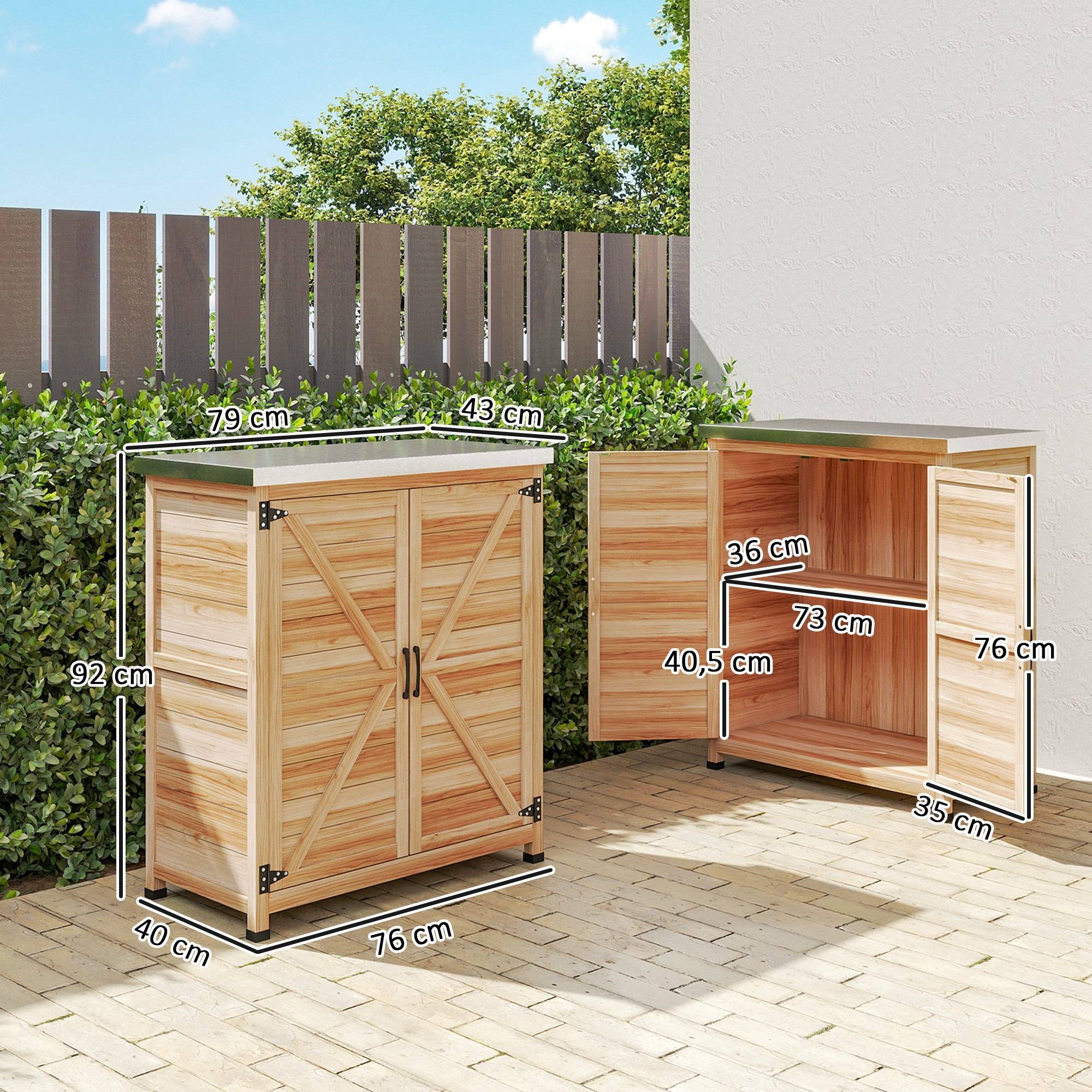 ComfortXL - Armoire de jardin en bois de sapin 79 x 43 x 92 cm naturel plateau galvanisé double porte pour rempotage - Image 3