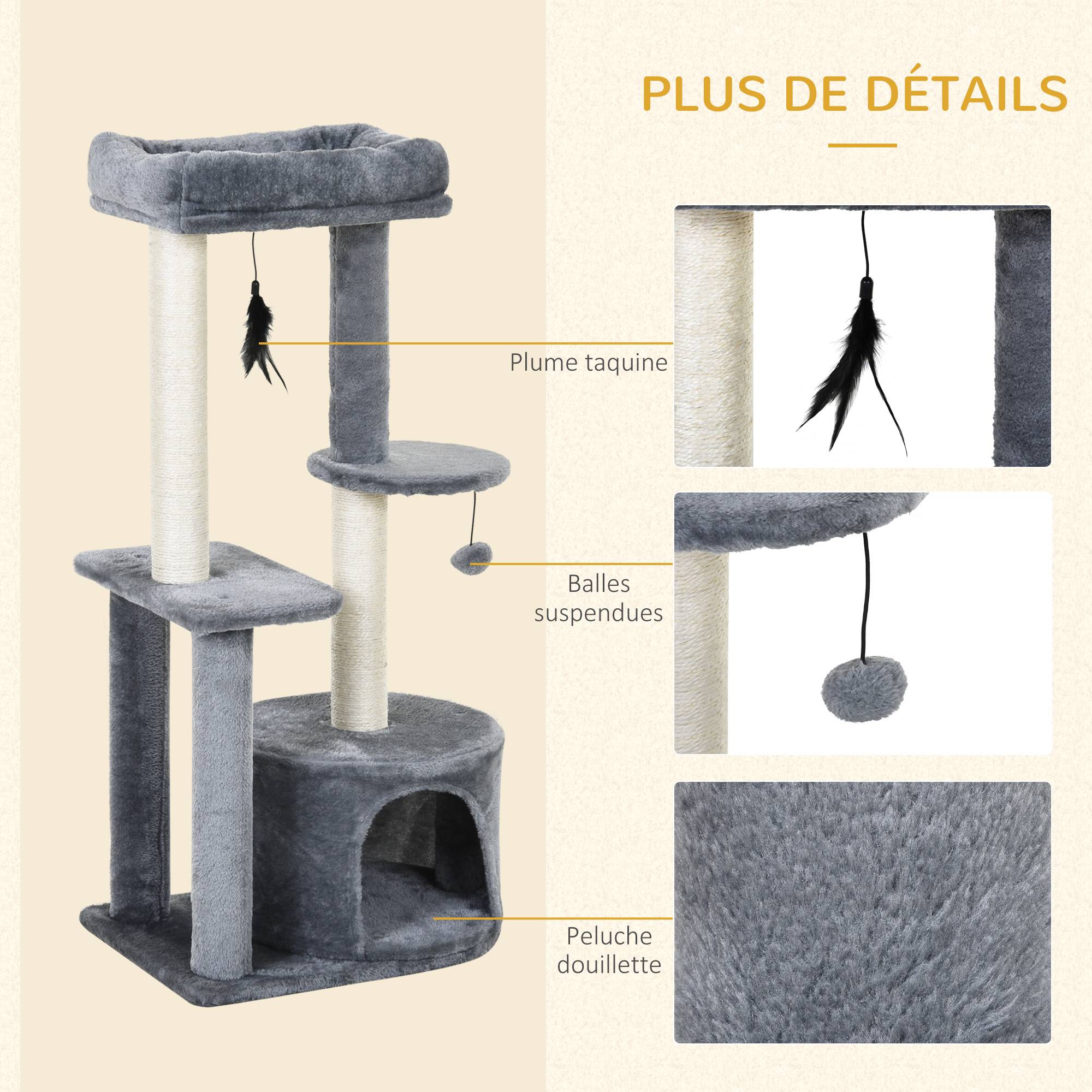 ComfortXL - Arbre à chat bois gris 48 x 35 x 100 cm intérieur avec sisal niche plateformes jouets - ComfortXL Outdoor Living - Image 8