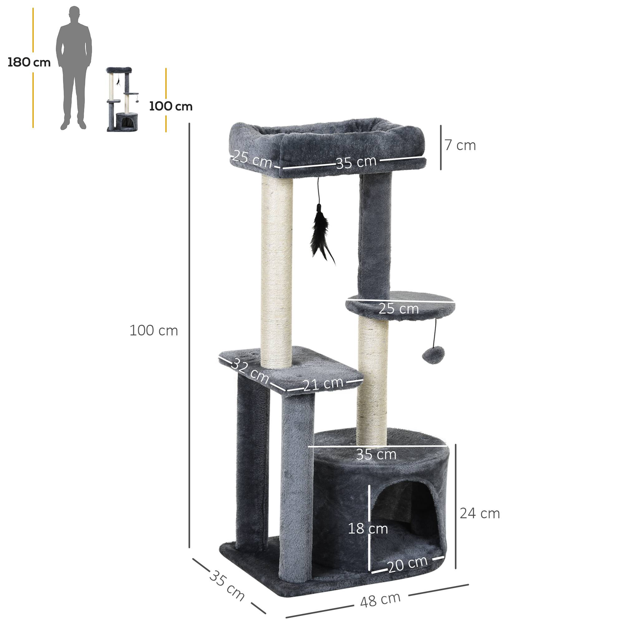 ComfortXL - Arbre à chat bois gris 48 x 35 x 100 cm intérieur avec sisal niche plateformes jouets - ComfortXL Outdoor Living - Image 4