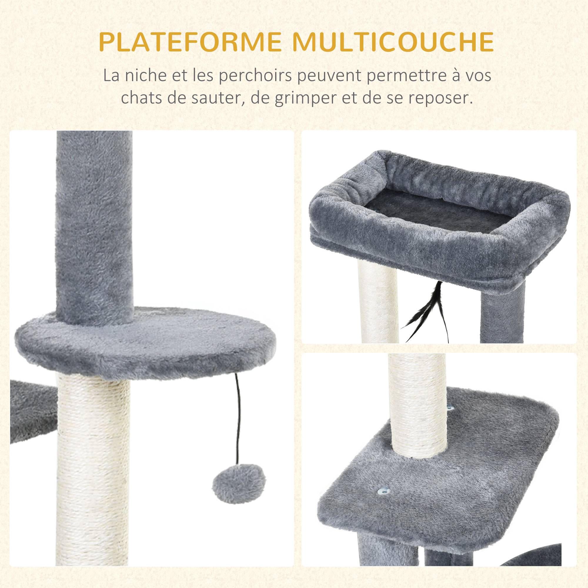 ComfortXL - Arbre à chat bois gris 48 x 35 x 100 cm intérieur avec sisal niche plateformes jouets - ComfortXL Outdoor Living - Image 5