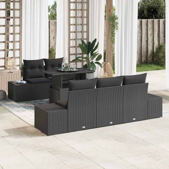 Salon de Jardin Noir 6 Pièces avec Canapés Latéraux Style Moderne – ComfortXL Outdoor Living - Image 1