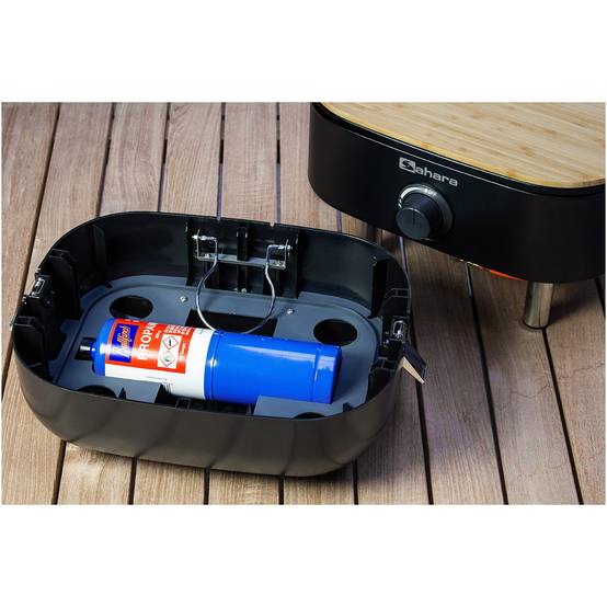 Barbecue à Gaz Portable Compact 2,7kW Grille en Fonte Mini Barbecue de Table Noir Planche à Découper Bois 2 à 4 Personnes Sahara - Image 7