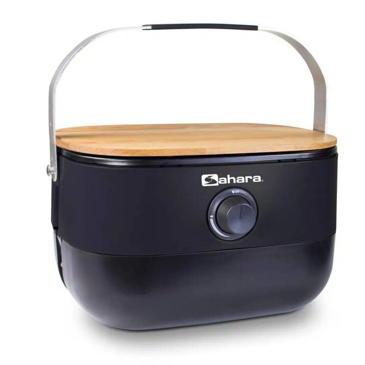 Barbecue à Gaz Portable Compact 2,7kW Grille Fonte Mini Barbecue de Table Noir Kit Planche à Découper Bois 2/4 Personnes Sahara