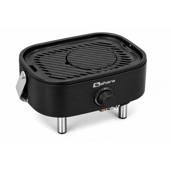 Barbecue à Gaz Portable Compact 2,7kW Grille en Fonte Mini Barbecue de Table Noir Planche à Découper Bois 2 à 4 Personnes Sahara - Image 10