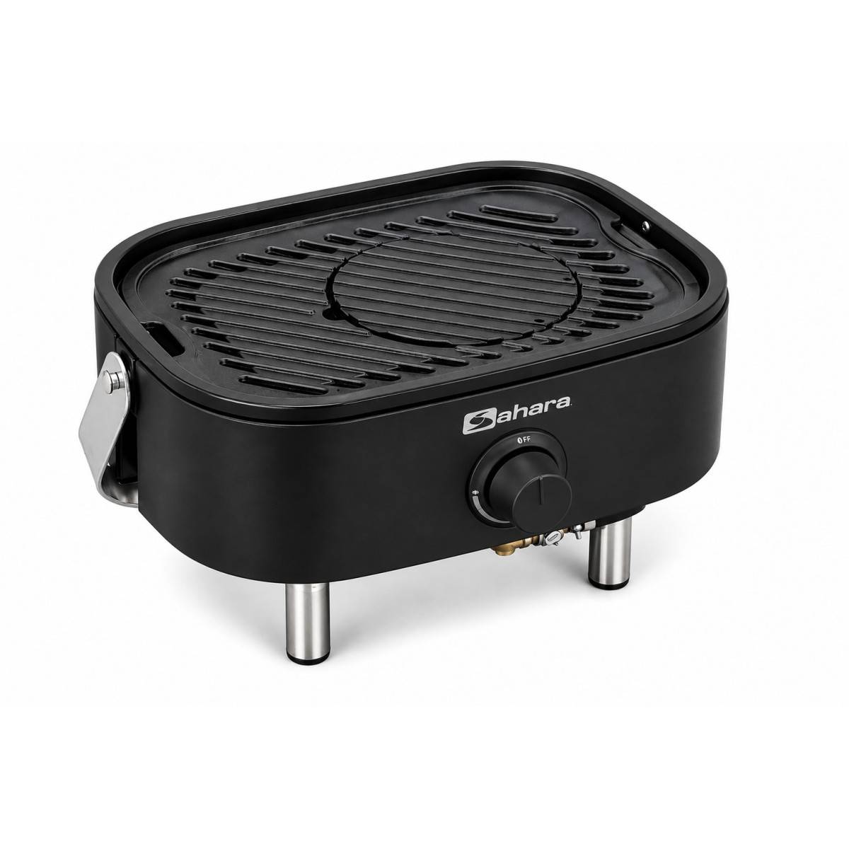 Barbecue à Gaz Portable Compact 2,7kW Grille en Fonte Mini Barbecue de Table Noir Planche à Découper Bois 2 à 4 Personnes Sahara - Image 10