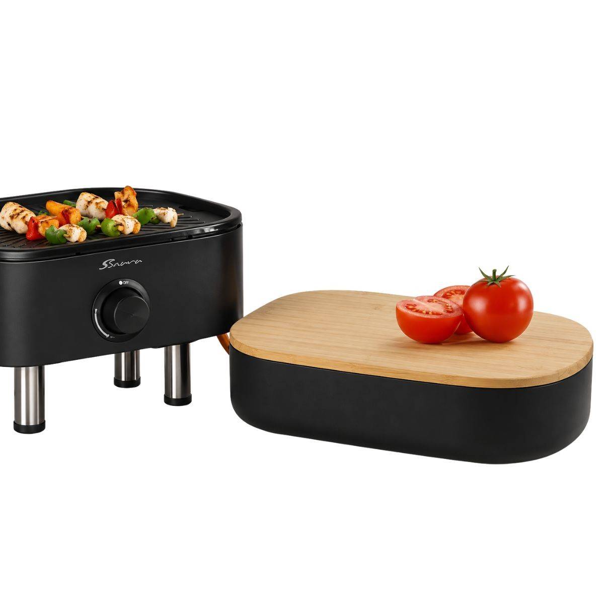 Barbecue à Gaz Portable Compact 2,7kW Grille en Fonte Mini Barbecue de Table Noir Planche à Découper Bois 2 à 4 Personnes Sahara - Image 8