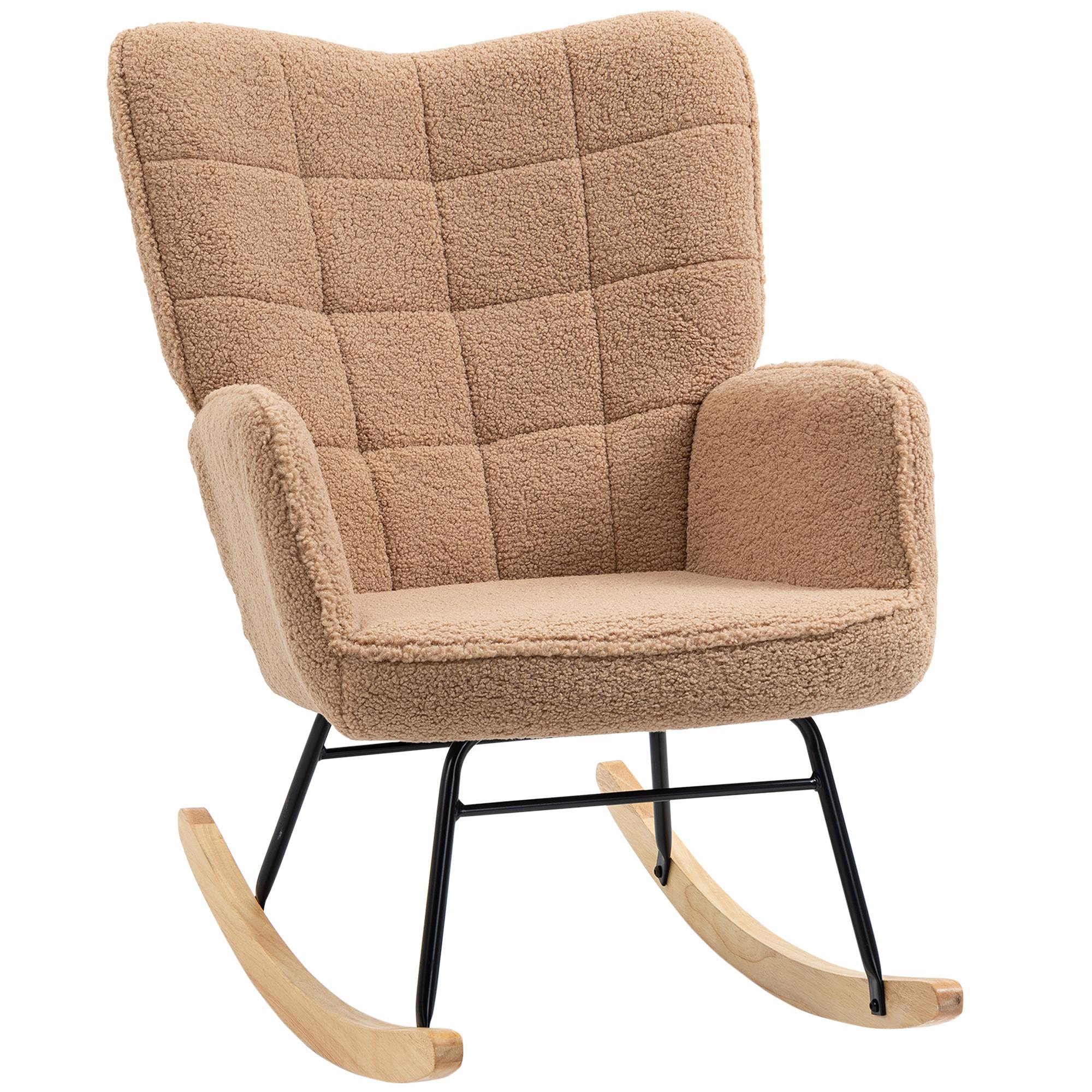 Sans Marque - Fauteuil à bascule rocking chair revêtement effet laine bouclée, structure en acier 71 x 98 x 101 cm marron - Image 1