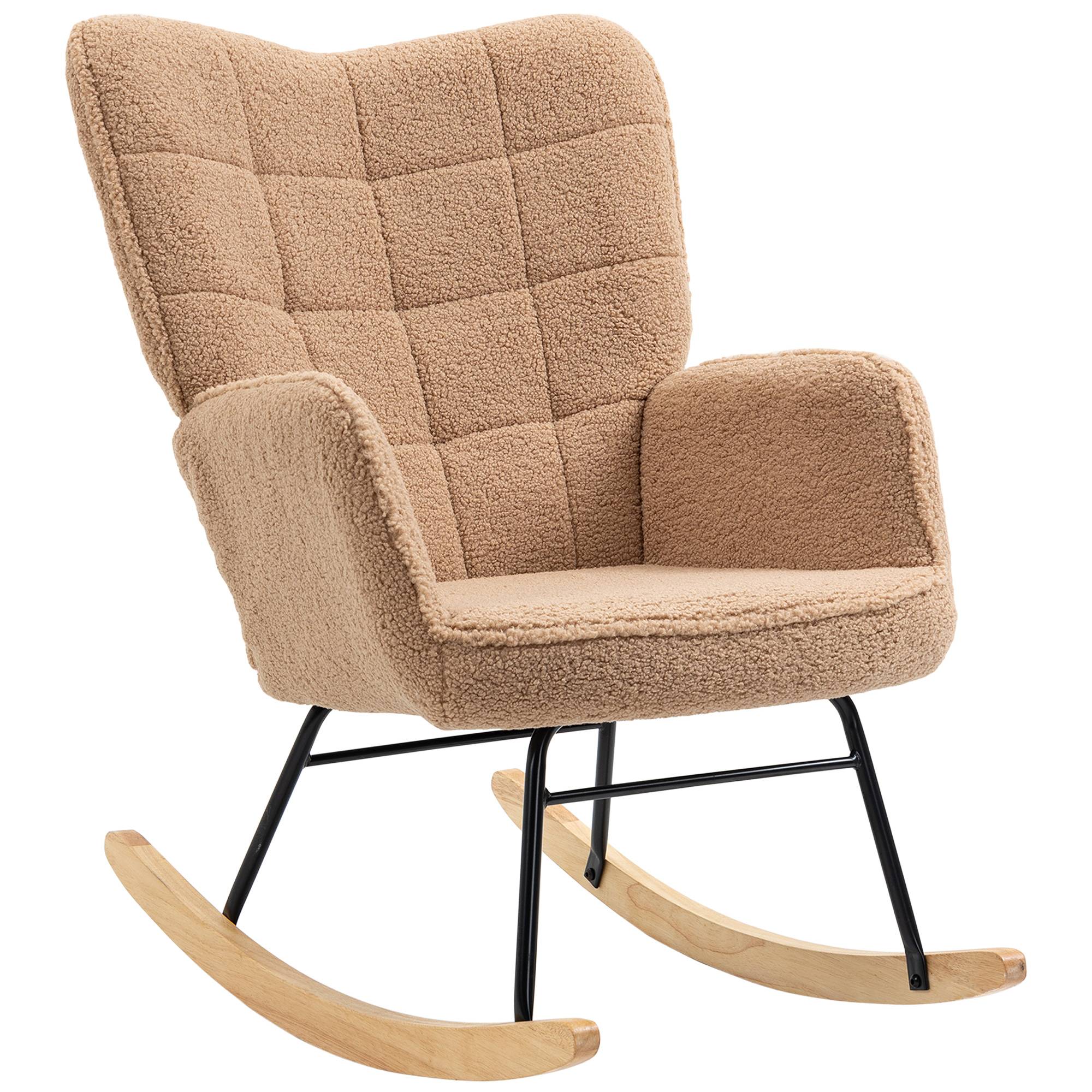 Sans Marque - Fauteuil à bascule rocking chair revêtement effet laine bouclée, structure en acier 71 x 98 x 101 cm marron - Image 2