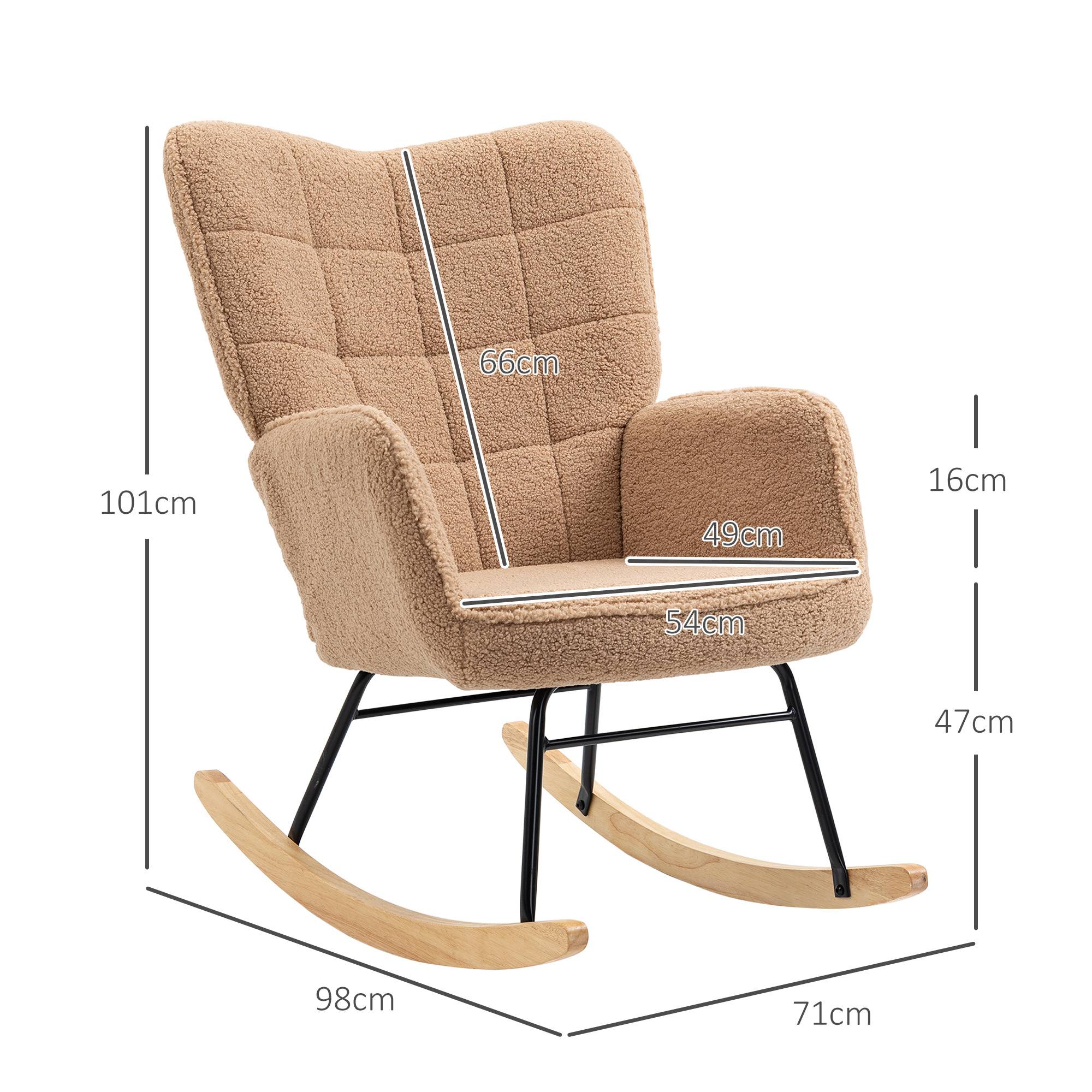 Sans Marque - Fauteuil à bascule rocking chair revêtement effet laine bouclée, structure en acier 71 x 98 x 101 cm marron - Image 5