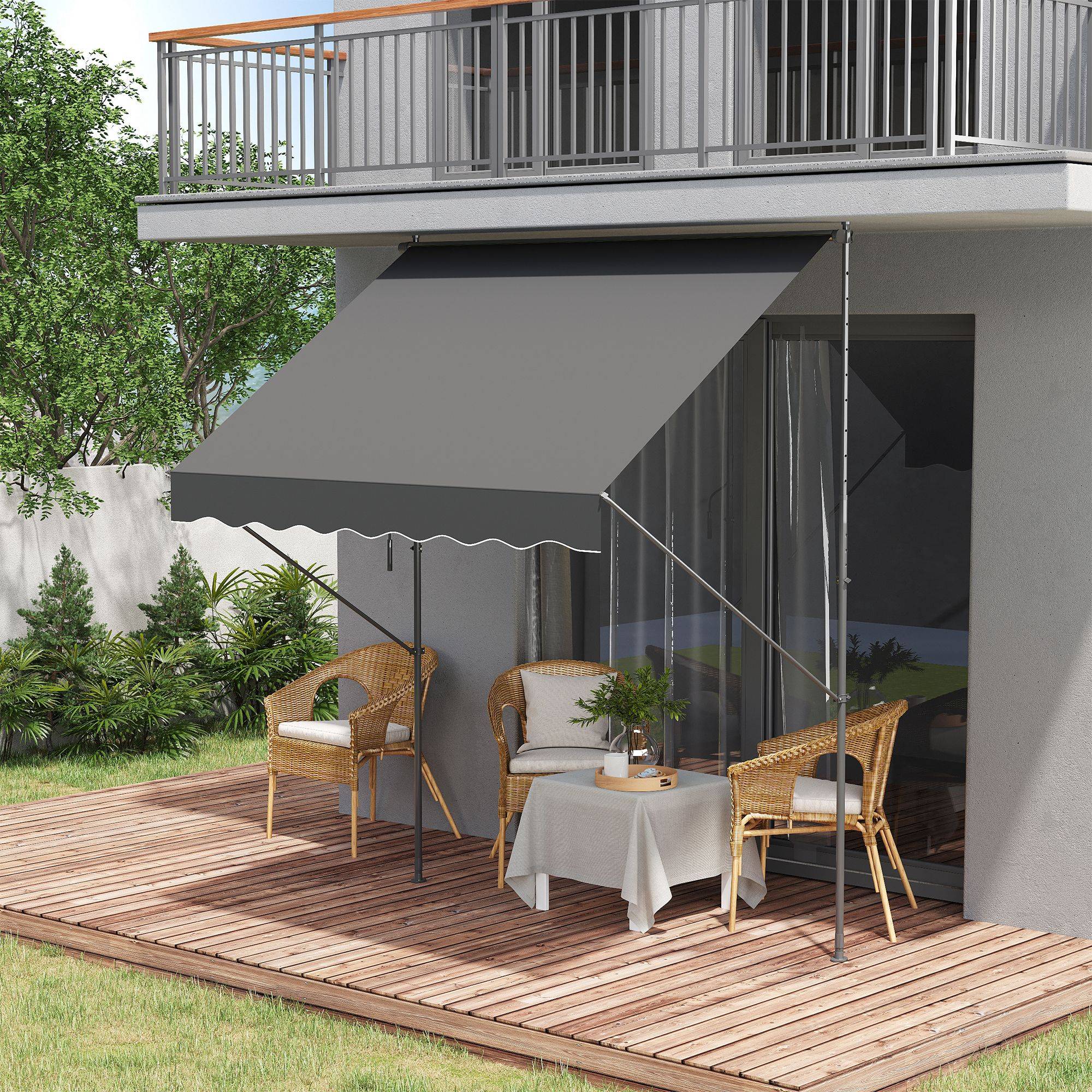 Store banne rétractable manuelle 200 x 175 x 210-310 cm, réglable par manivelle, protection solaire UV40+, gris, pour balcon et terrasse - Image 4