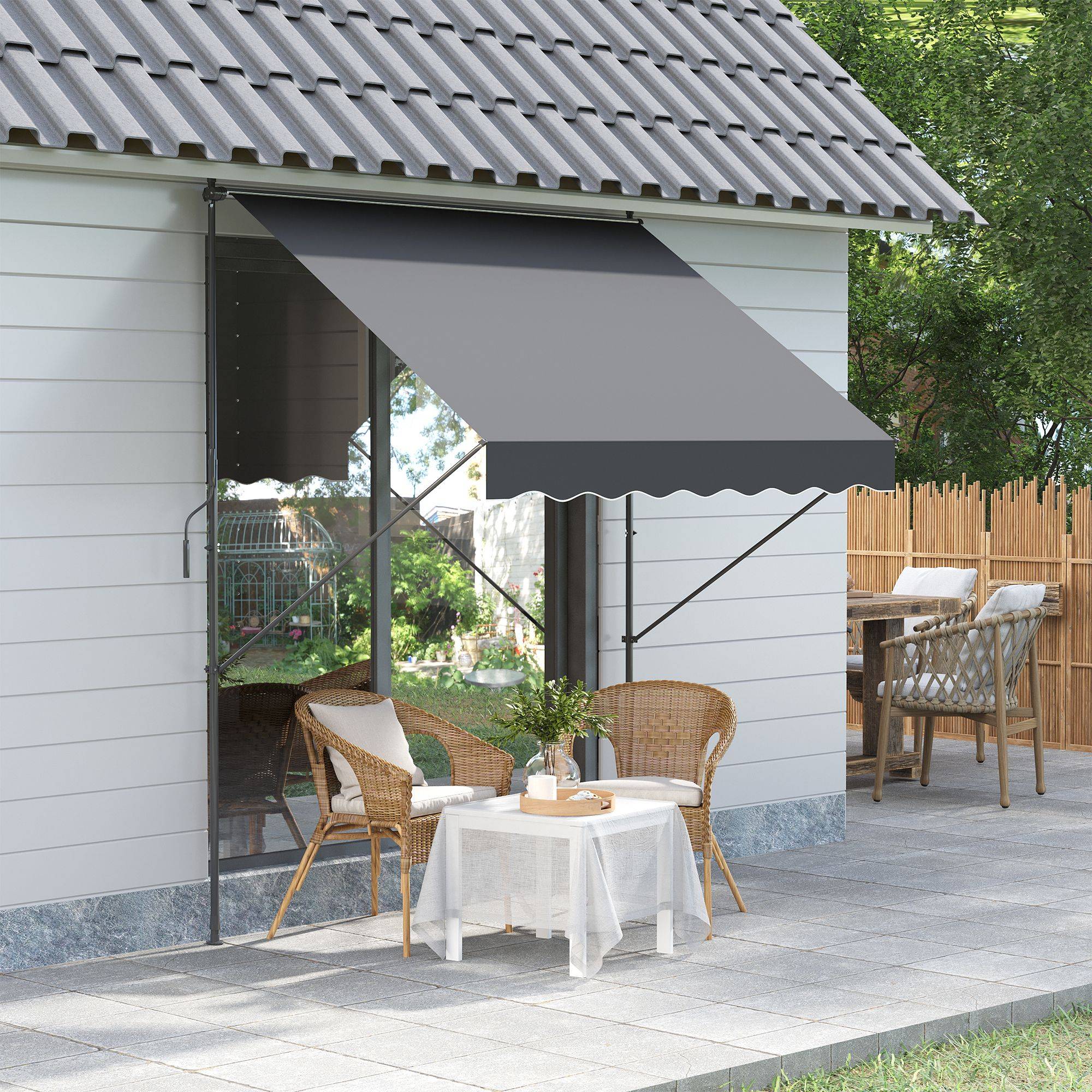 Store banne rétractable manuelle 200 x 175 x 210-310 cm, réglable par manivelle, protection solaire UV40+, gris, pour balcon et terrasse - Image 3