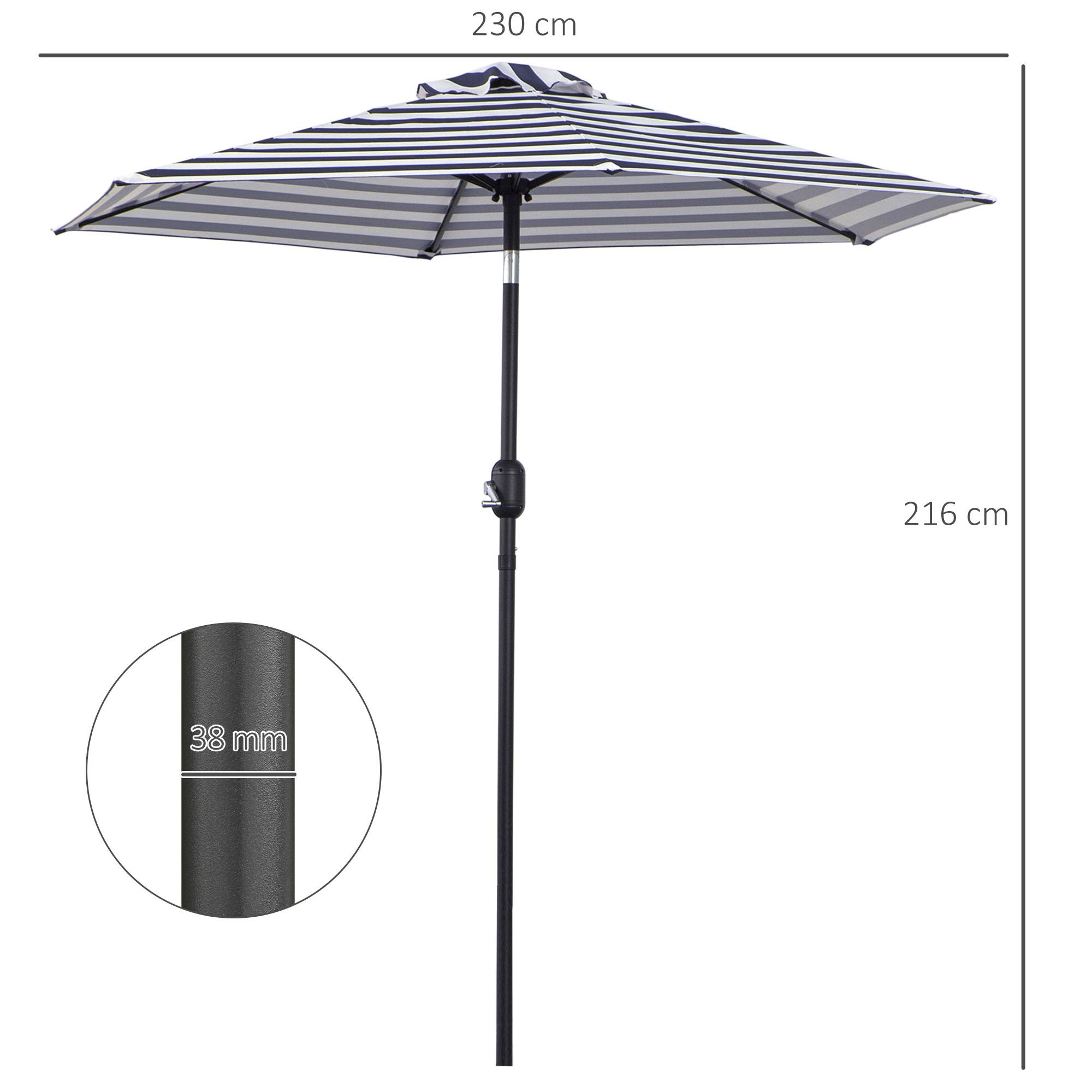 Parasol bleu et blanc Ø230x216 cm avec angle réglable et toile imperméable, parasol balcon terrasse extérieur - Image 5